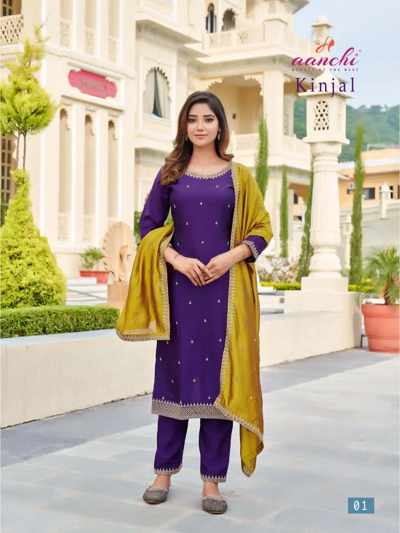 Kinjal By Aanchi Vichitra Silk Kurti With Bottom Dupatta Exporters In India